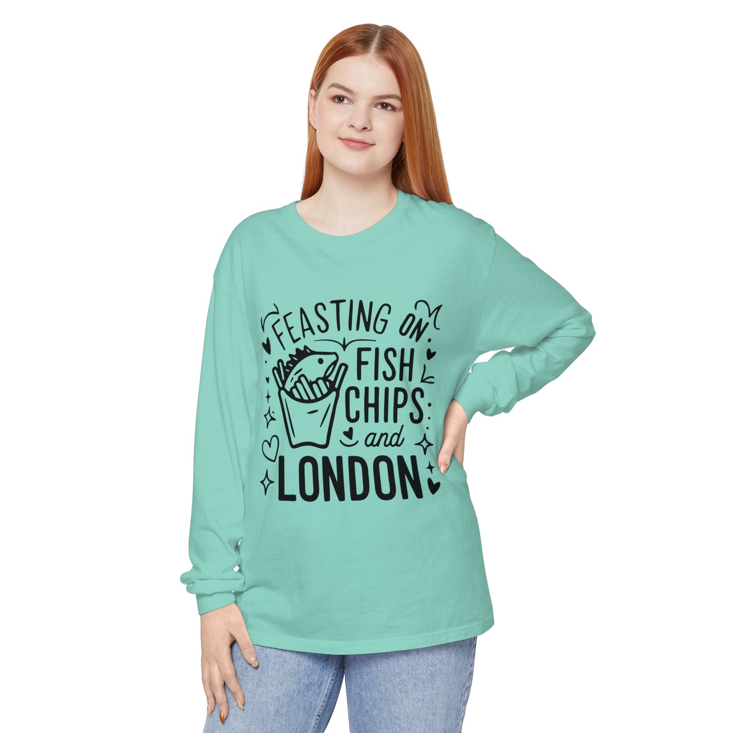 Unisex Garment-dyed Long Sleeve T-Shirt - Fish Chips and London