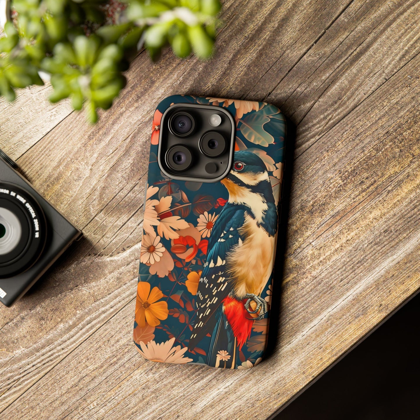 Artistic Bird Phone Case, Unique Tough Cases for Nature Lovers, Floral Design, Cute Gift, Customized Phone Accessories