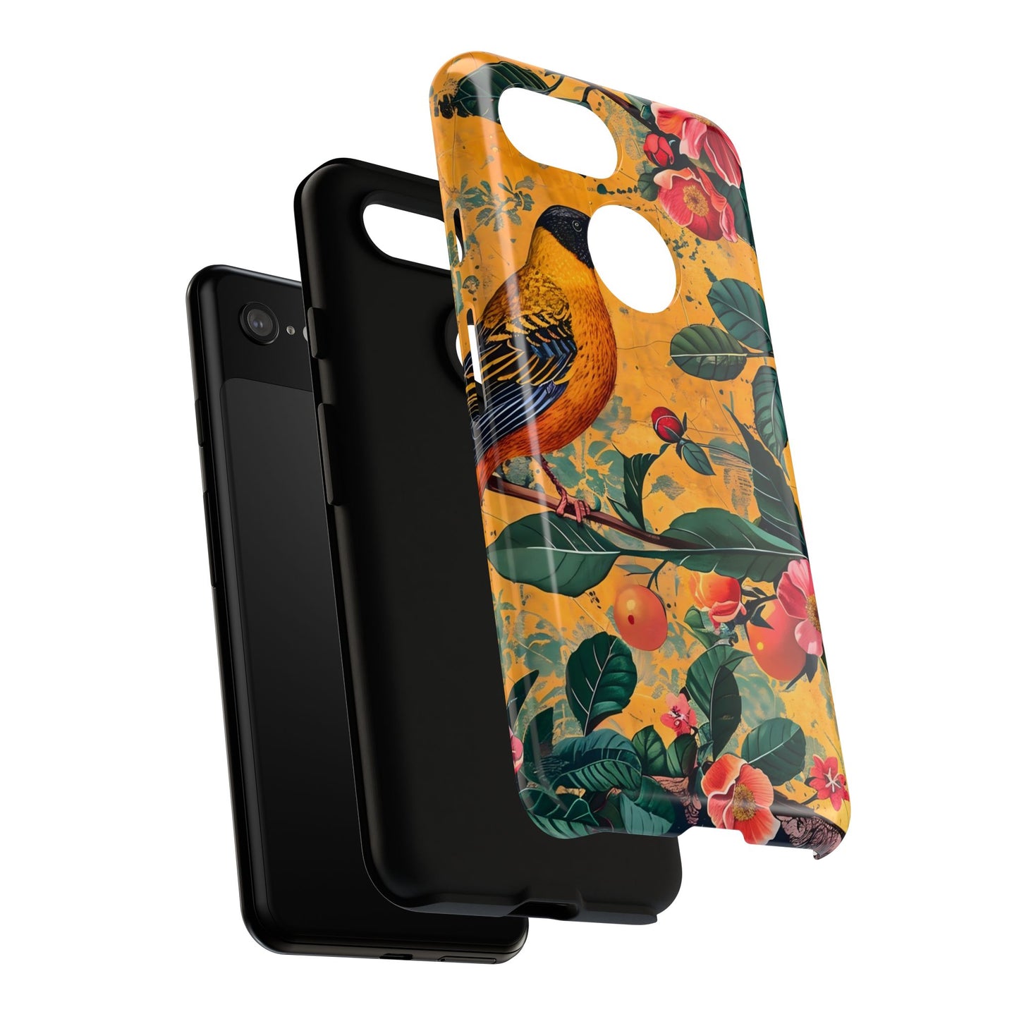 Colorful Floral Phone Case, Tough Cases, Nature-Inspired, Bird Design, Eco-Friendly Gift, Phone Protector for Spring