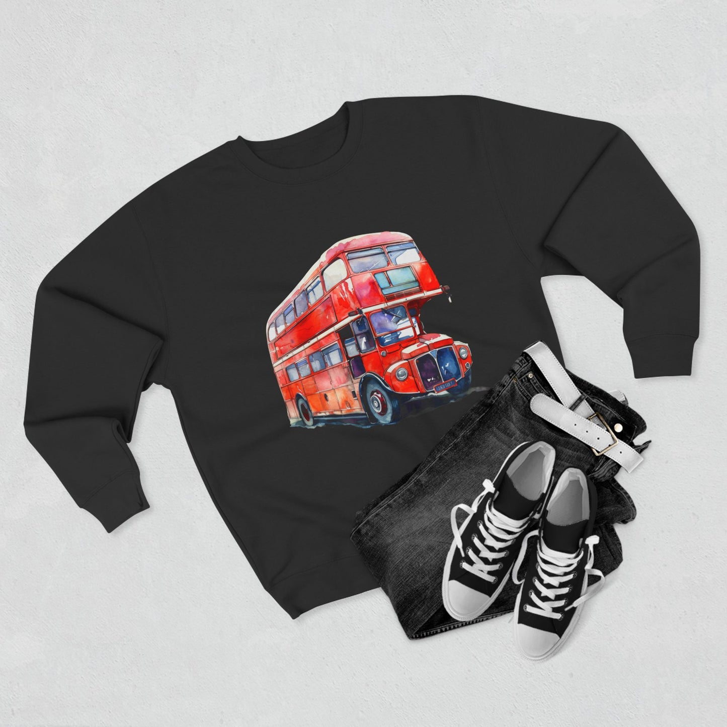 Unisex Crewneck Sweatshirt - London Transport English Bus Red Double-Decker