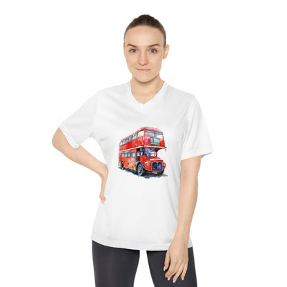V-Neck T-Shirt for Women - Classic London Double-Decker Bus Artwork