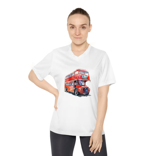V-Neck T-Shirt for Women - Classic London Double-Decker Bus Artwork