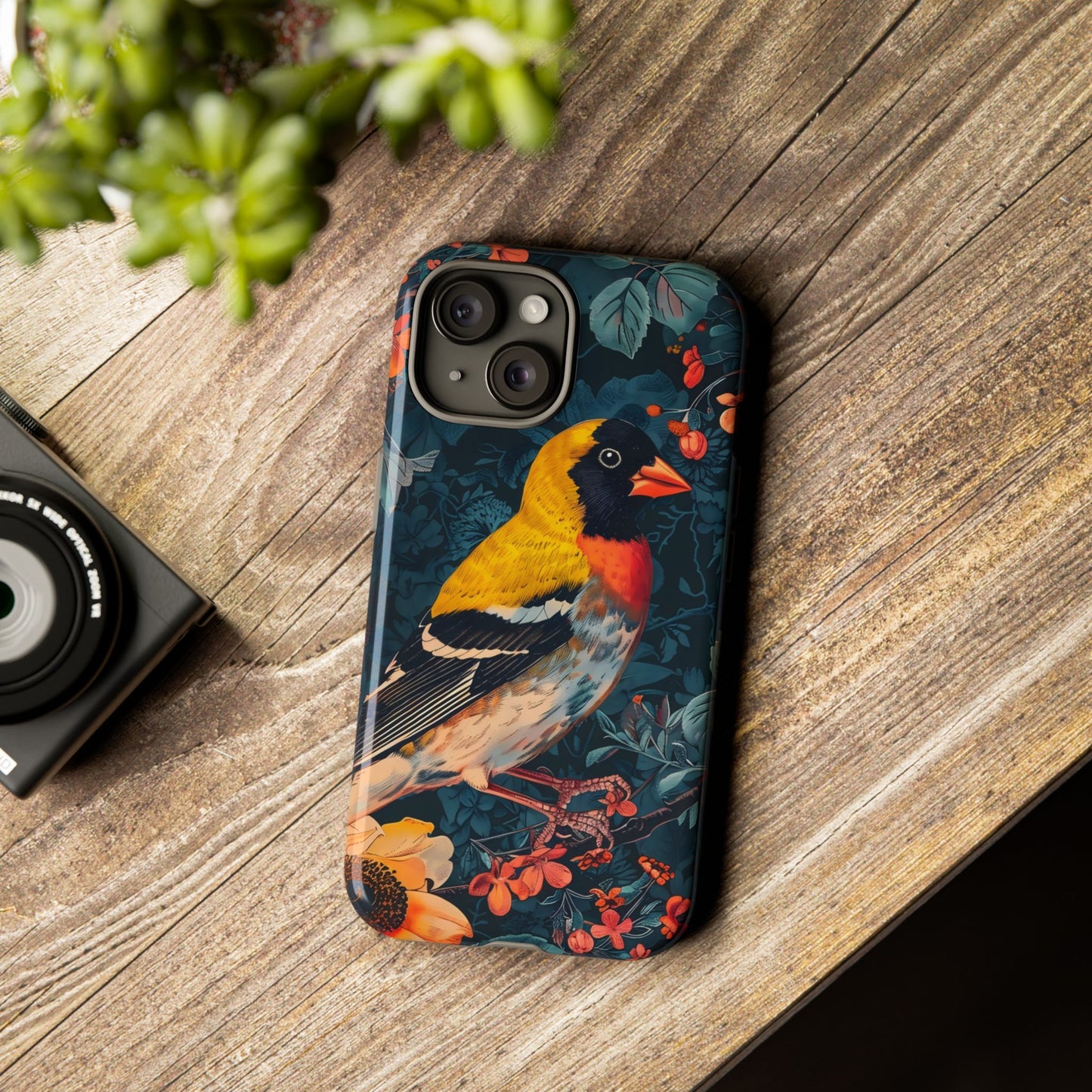 Colorful Bird Phone Case, Floral Phone Cover, Tough Phone Protector, Nature Lover Gift, Botanical Case, Unique Mobile Accessory