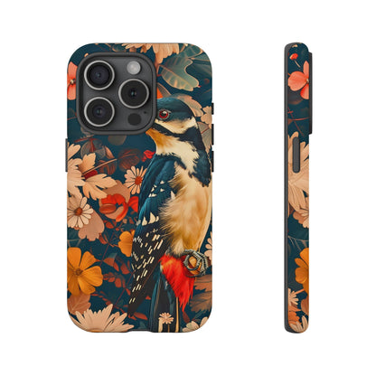 Artistic Bird Phone Case, Unique Tough Cases for Nature Lovers, Floral Design, Cute Gift, Customized Phone Accessories