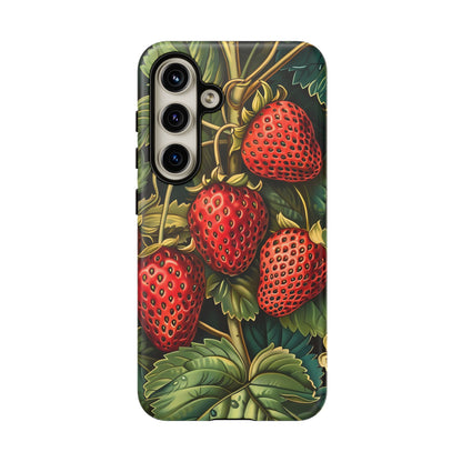 Strawberry Phone Case, Tough Berry Case, Floral Phone Cover, Cute Smartphone Shell, Nature-Inspired Gift