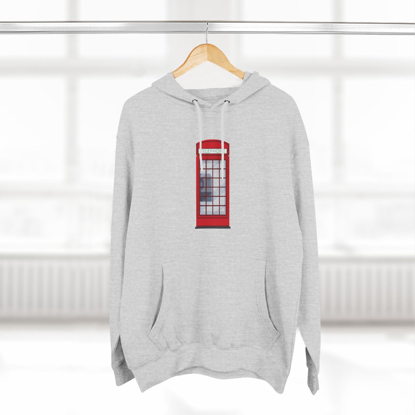 Iconic British Red Telephone Relaxed Three-Panel Fleece Hoodie