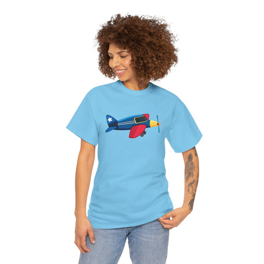Unisex Heavy Cotton Tee - Colorful Vintage Airplane Illustration - Retro Aviation Design