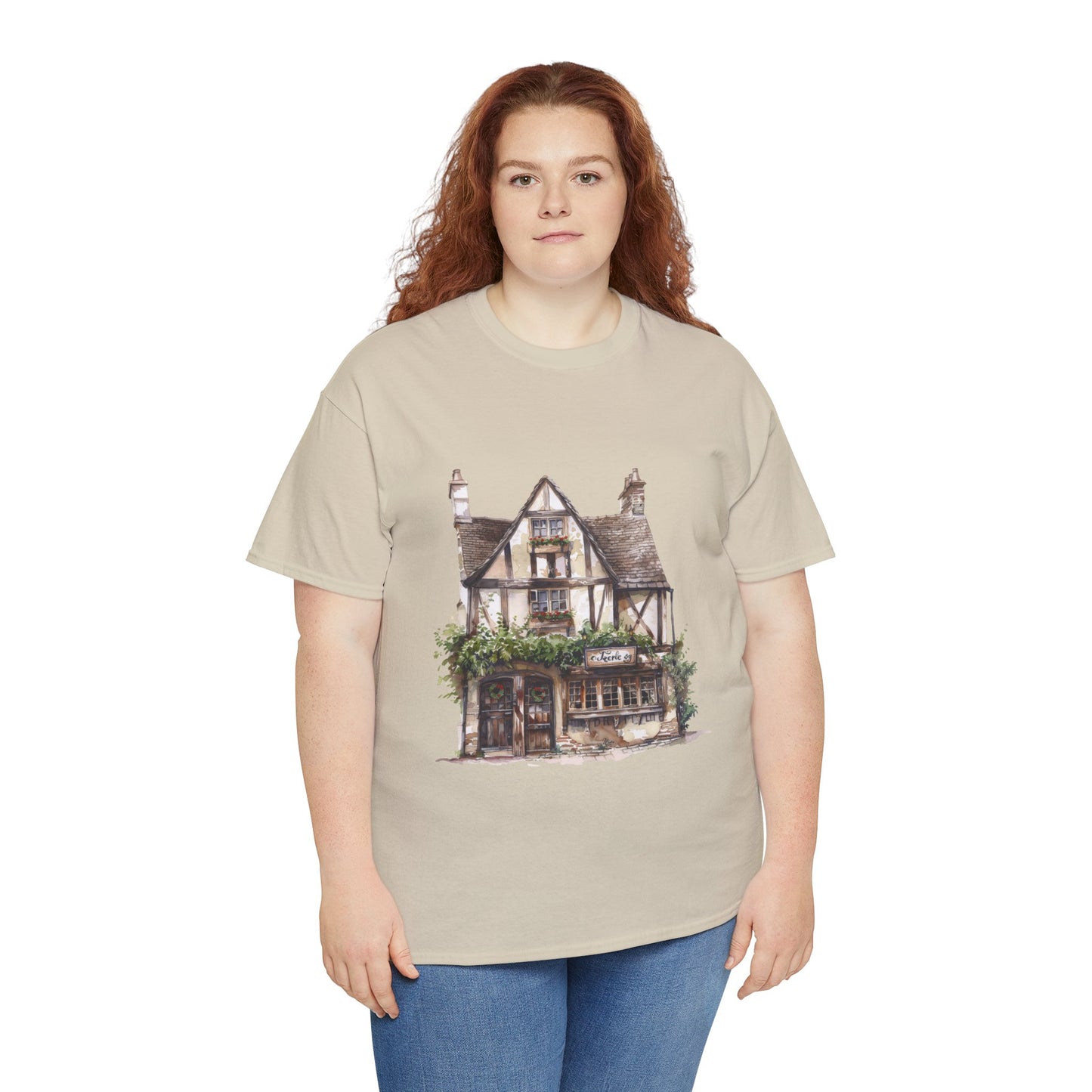 Unisex Heavy Cotton Tee - Cottages & Cobblestones - A British Village Dream
