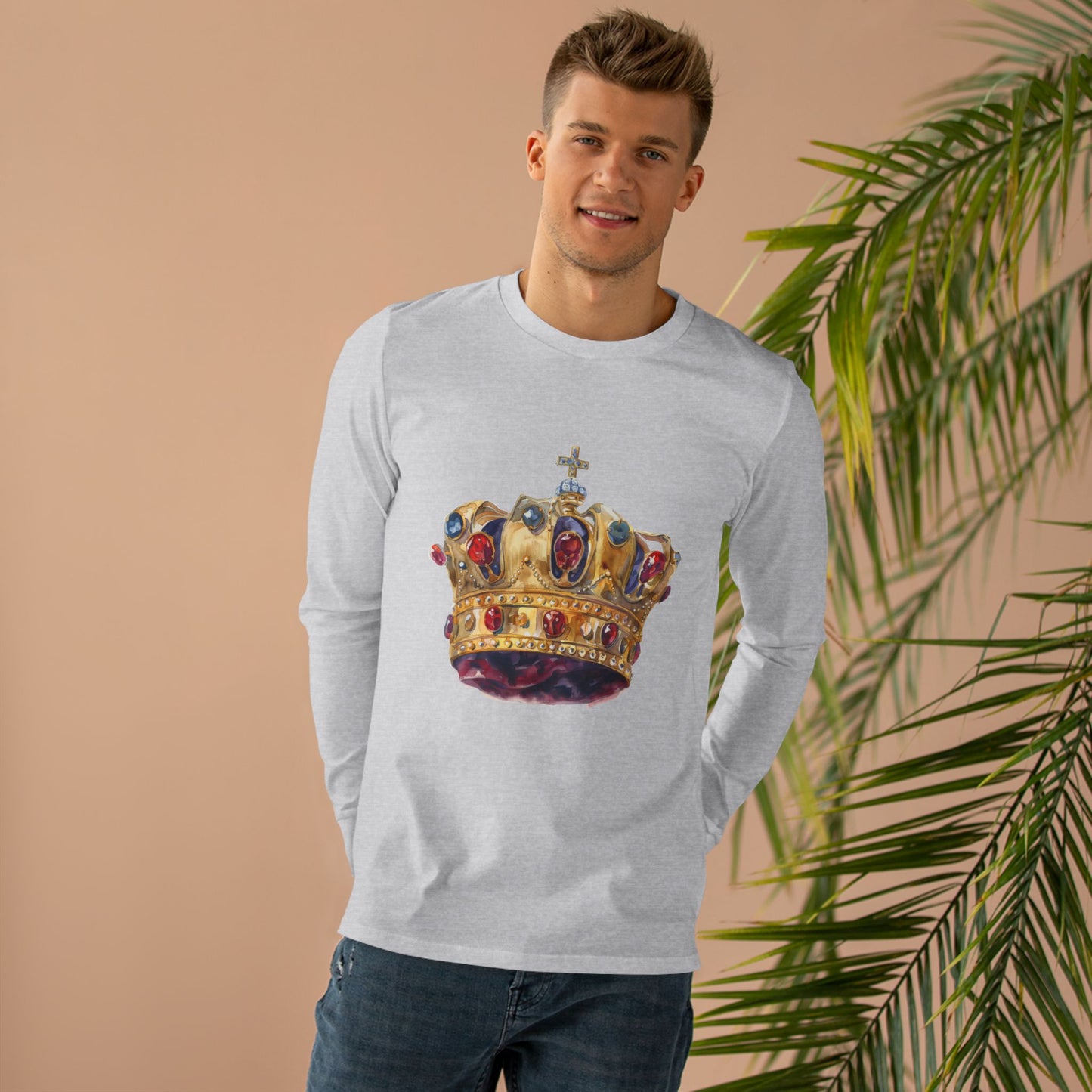 Men’s Base Longsleeve Tee -  British Royal Crown - Symbol of Regal Elegance and Authority