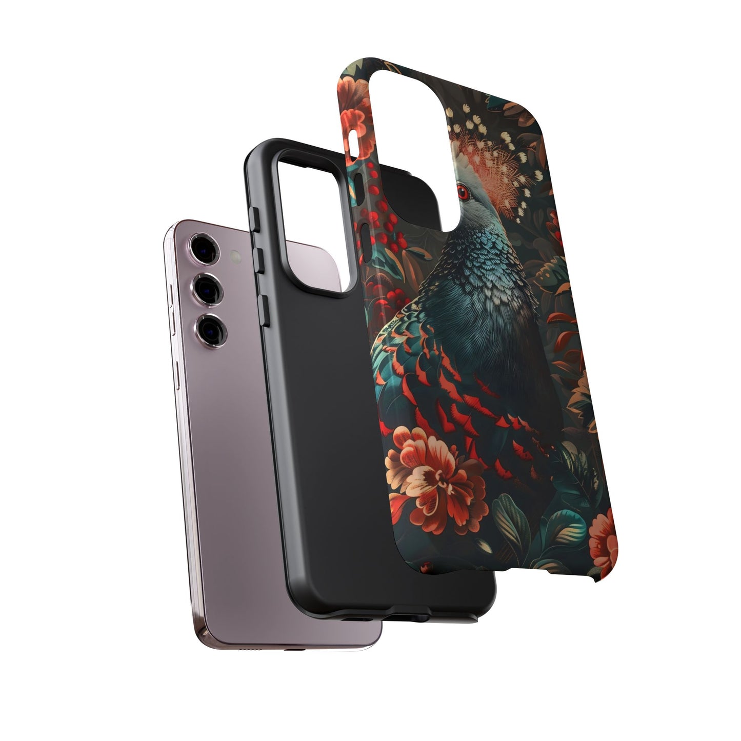Floral Peacock Phone Case, Tough Cases, Artistic Phone Cover, Unique Gift, Nature Lover Accessory, Protective Case