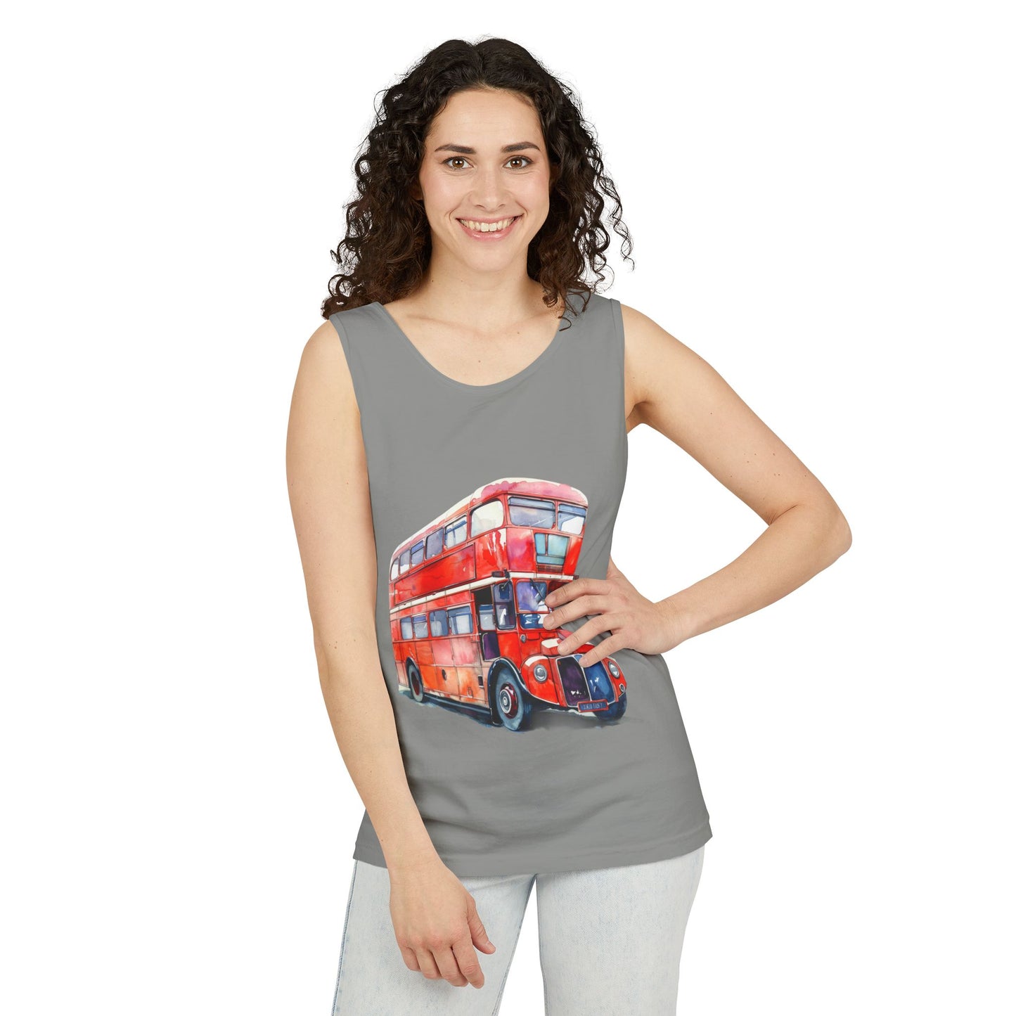 Unisex Garment-Dyed Tank Top - Classic London Double-Decker Bus Artwork