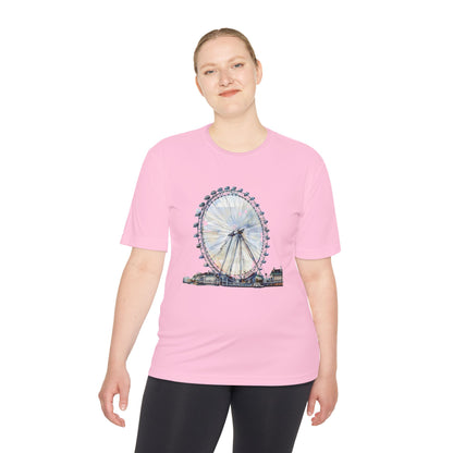 London Eye Unisex Moisture Wicking Tee - Casual Travel Shirt - London Eye - Iconic Ferris Wheel Watercolor Art