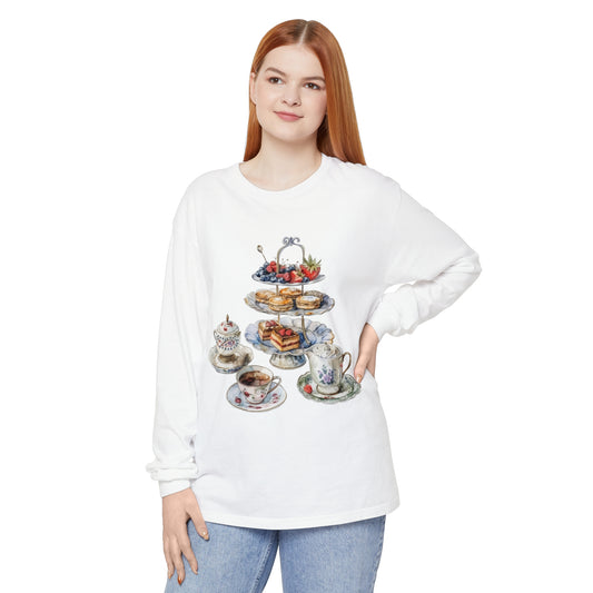 Unisex Garment-dyed Long Sleeve T-Shirt - Heritage on a Plate - Exploring British Cuisine