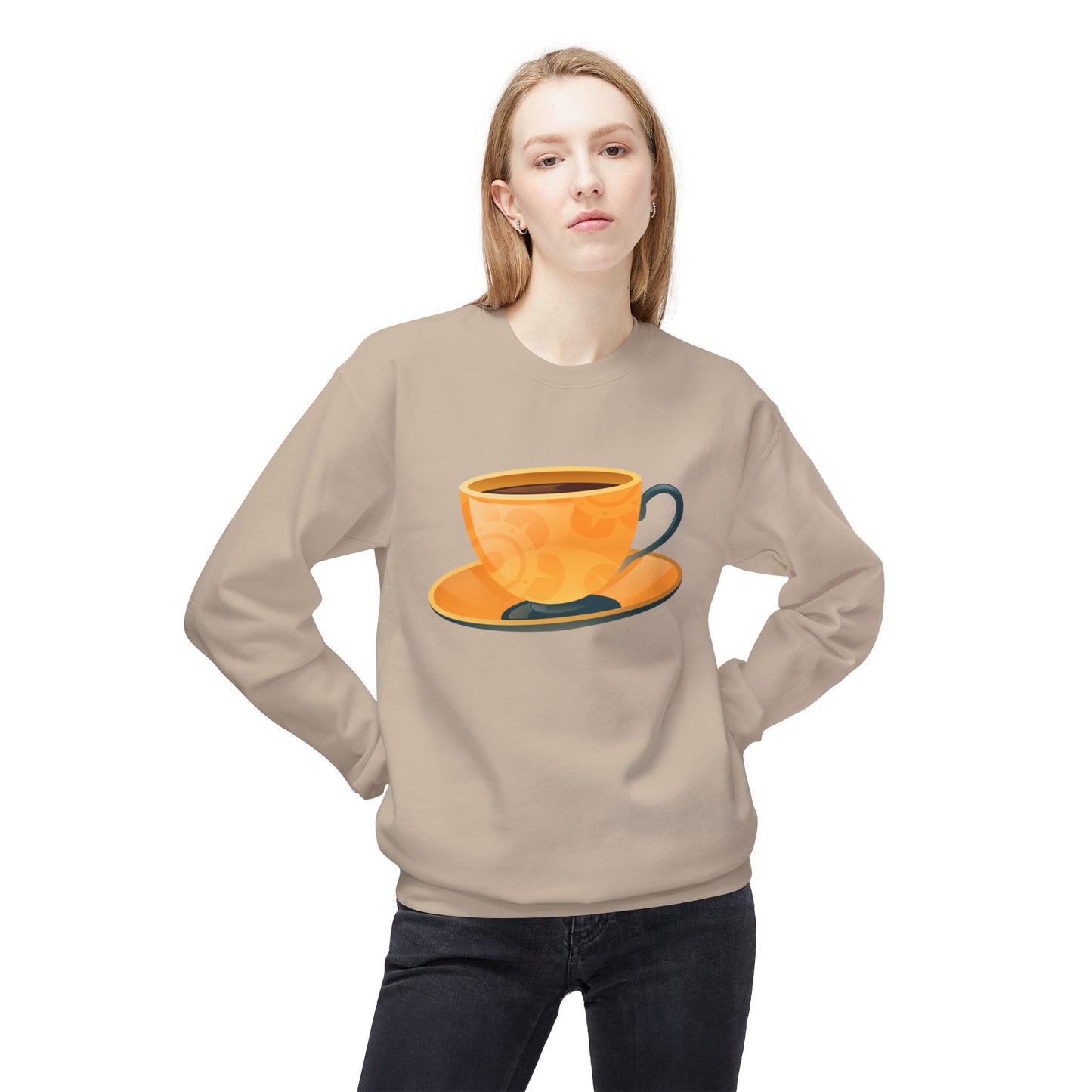 Unisex Midweight Softstyle Fleece Crewneck Sweatshirt - Elegant British Tea Cup - Classic Tea Time Style