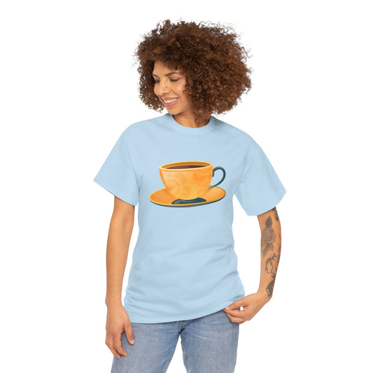 Unisex Heavy Cotton Tee - Elegant British Tea Cup - Classic Tea Time Style