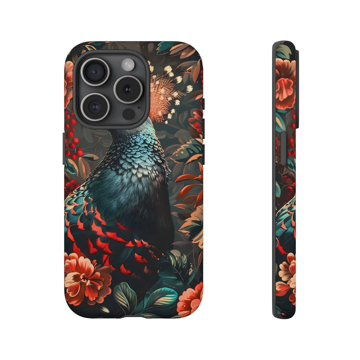 Floral Peacock Phone Case, Tough Cases, Artistic Phone Cover, Unique Gift, Nature Lover Accessory, Protective Case