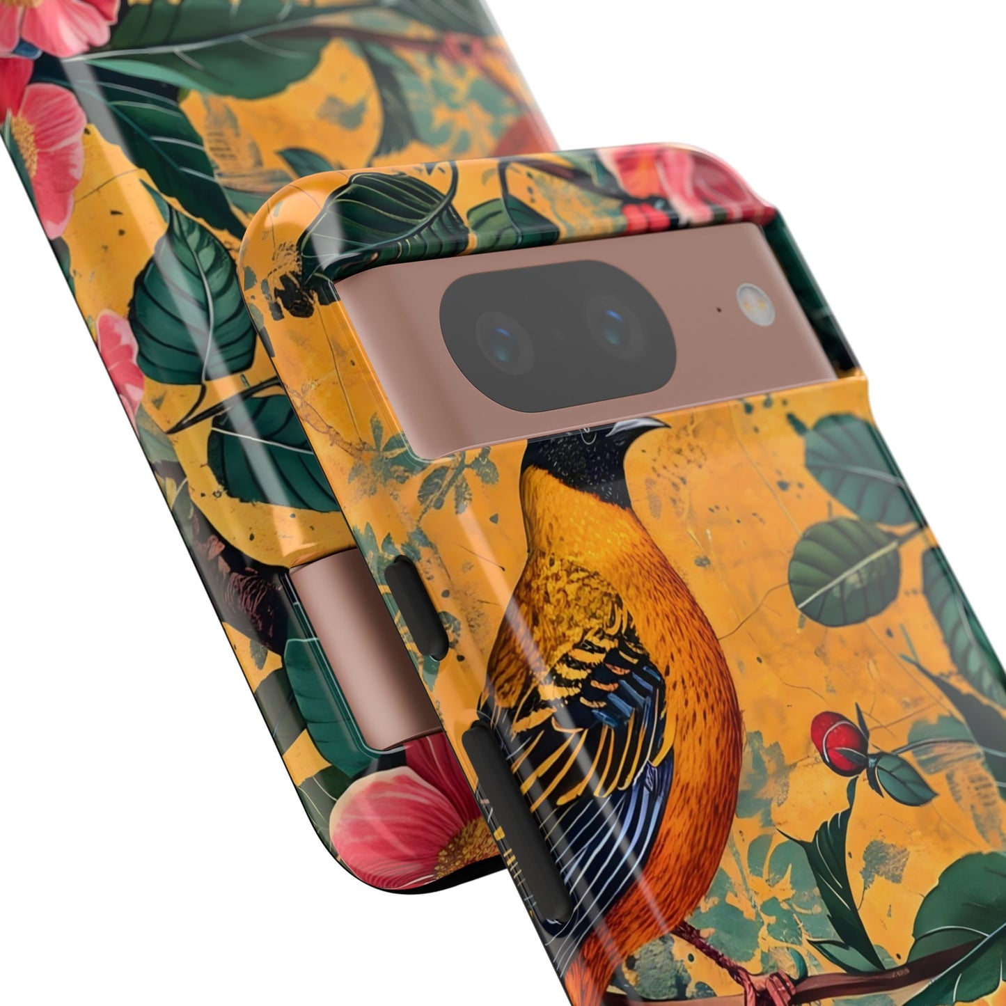 Colorful Floral Phone Case, Tough Cases, Nature-Inspired, Bird Design, Eco-Friendly Gift, Phone Protector for Spring