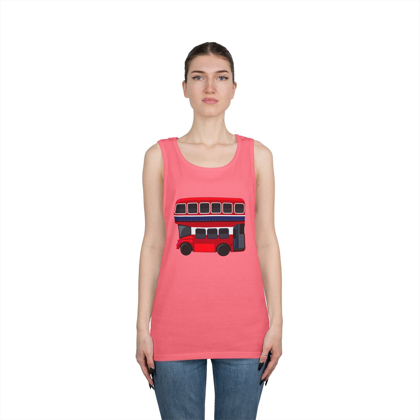 Unisex Heavy Cotton Tank Top - Iconic Red Bus Illustration Wall Decor