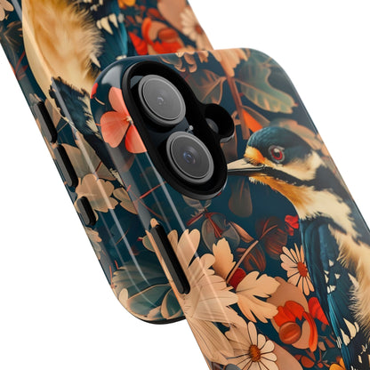 Artistic Bird Phone Case, Unique Tough Cases for Nature Lovers, Floral Design, Cute Gift, Customized Phone Accessories