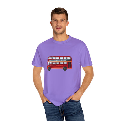 London Transport - Iconic Red Double-Decker Trendy Unisex Garment-Dyed T-shirt