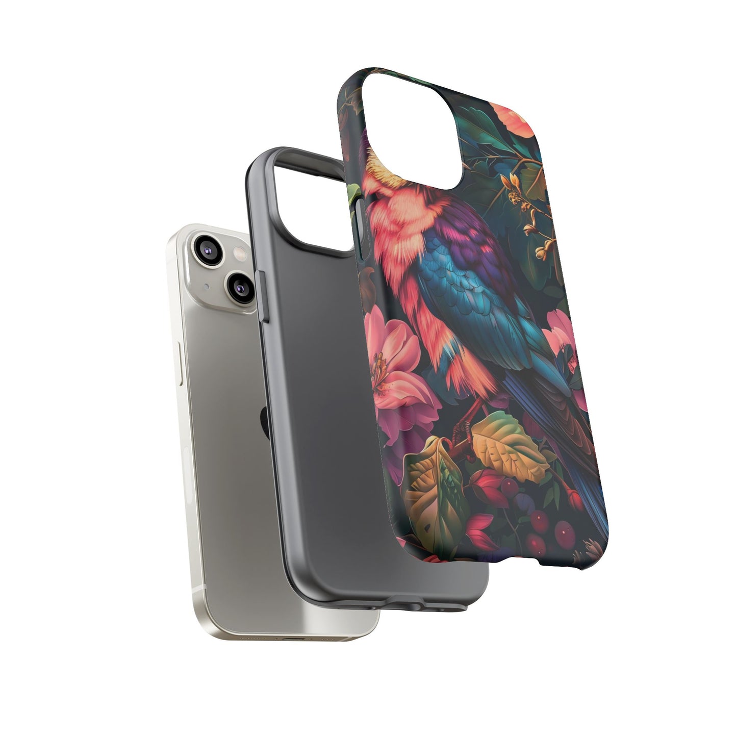 Vibrant Phone Case, Tropical Bird Design, Tough Phone Cover, Floral Tech Accessory, Gift for Nature Lovers