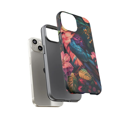 Vibrant Phone Case, Tropical Bird Design, Tough Phone Cover, Floral Tech Accessory, Gift for Nature Lovers