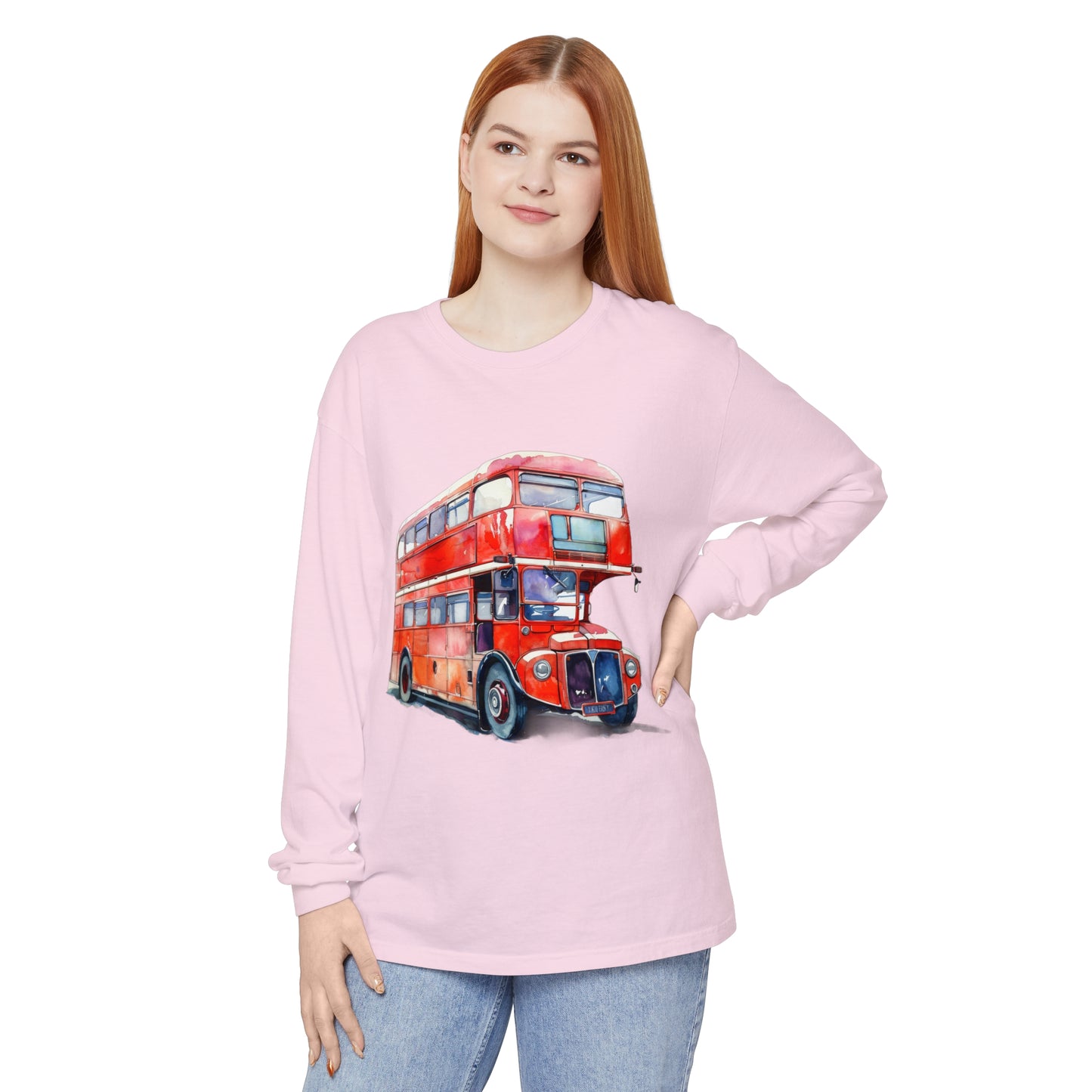 Unisex Garment-dyed Long Sleeve T-Shirt - Hop On, Hop Off - Exploring London by Bus