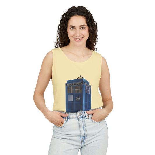 Unisex Garment-Dyed Tank Top - British Police Public Call Box - Iconic TARDIS Design