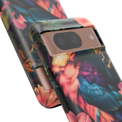 Vibrant Phone Case, Tropical Bird Design, Tough Phone Cover, Floral Tech Accessory, Gift for Nature Lovers