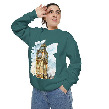 Unisex Garment-Dyed Sweatshirt - London’s Crown Jewel - The Clock Tower