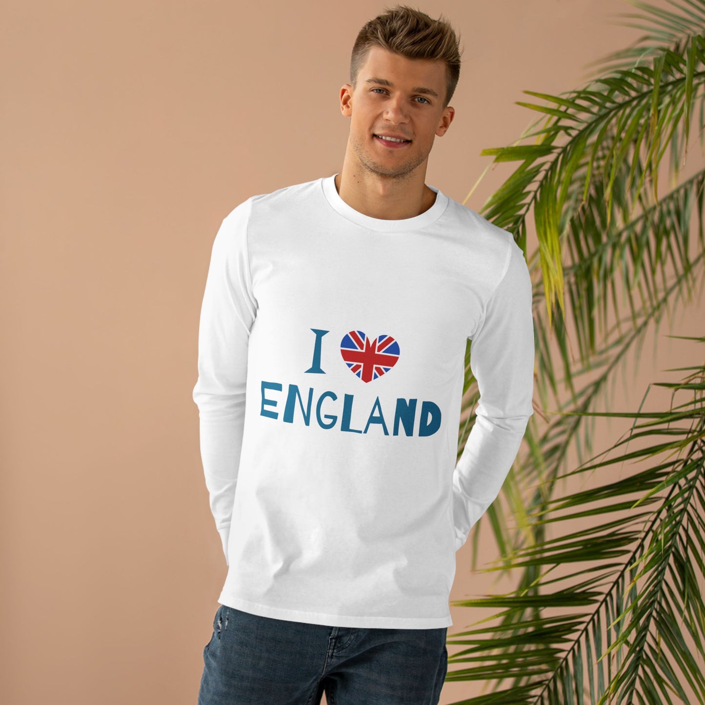 Men’s Base Longsleeve Tee - I Love England - Union Jack Heart Design