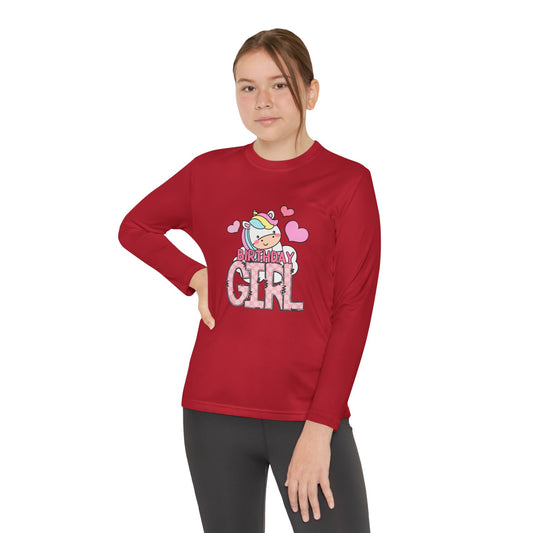 Youth Long Sleeve Competitor Tee - Stylish Leopard Birthday Girl Rainbow Graphic
