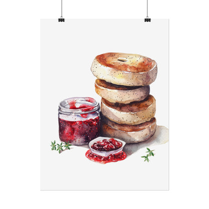 Breakfast Bagel Art Print, Foodie Decor, Kitchen Wall Art, Rolled Poster, Unique Food Gift, Home Cooking Decor