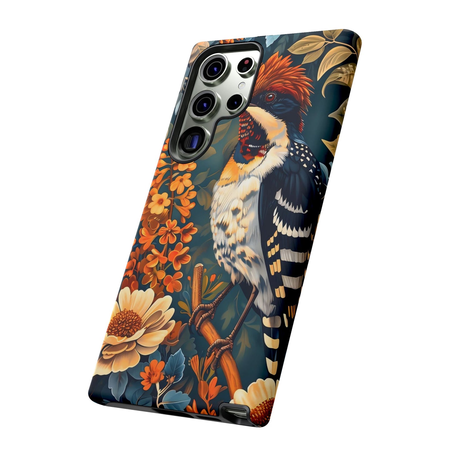 Tough Cases: Floral Bird Phone Case, Vintage Style Cover, Nature Lover Gift, Botanical Design, Spring Inspire Fashion