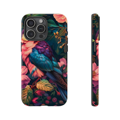 Vibrant Phone Case, Tropical Bird Design, Tough Phone Cover, Floral Tech Accessory, Gift for Nature Lovers