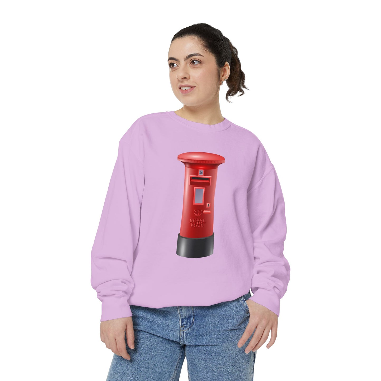 Unisex Garment-Dyed Sweatshirt - Classic UK Royal Mailbox Design - British Postbox Icon