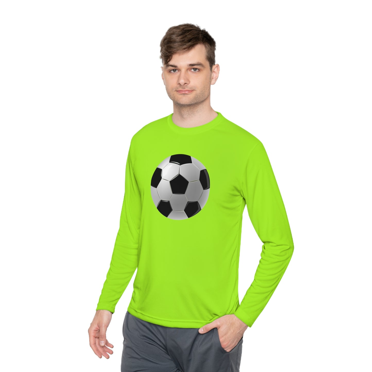 Unisex Lightweight Long Sleeve Tee - Dynamic Football Design - Sports Passion and Energy