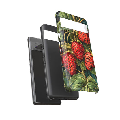 Strawberry Phone Case, Tough Berry Case, Floral Phone Cover, Cute Smartphone Shell, Nature-Inspired Gift