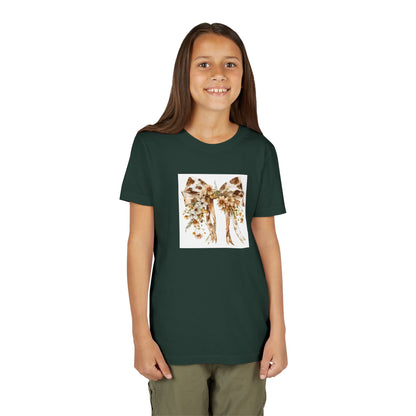 Youth Short Sleeve Tee - Western Cow Print Bow with Floral Accents Clipart - Perfect for Spring Celebrations