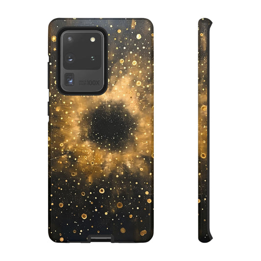 Stylish Phone Case with Golden Galaxy Design, Tough Phone Cover, Trendy Mobile Accessory, Gift for Space Lovers, Protective Phone Shell