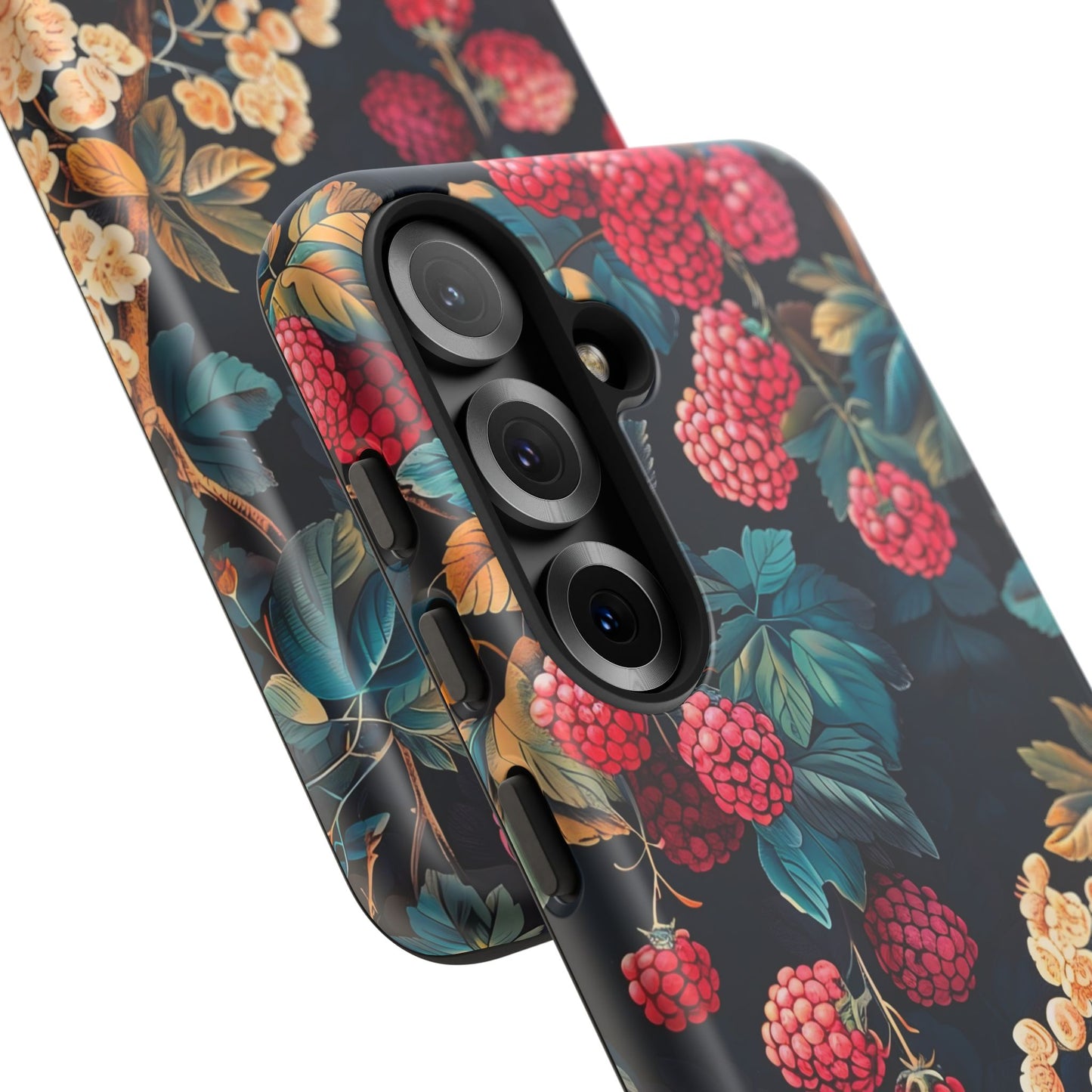 Floral Phone Case with Berry Design, Durable Phone Cover, Floral Print, Gift for Plant Lovers, Nature-Inspired Accessory
