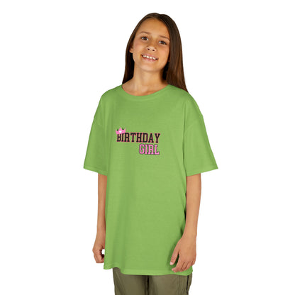 Kids Heavy Cotton Tee - Birthday Girl Leopard Print Rainbow Clipart - Celebrate in Style!