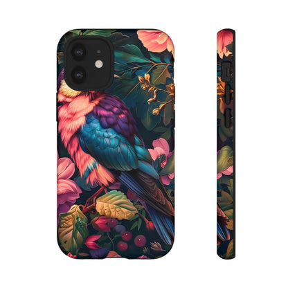 Vibrant Phone Case, Tropical Bird Design, Tough Phone Cover, Floral Tech Accessory, Gift for Nature Lovers