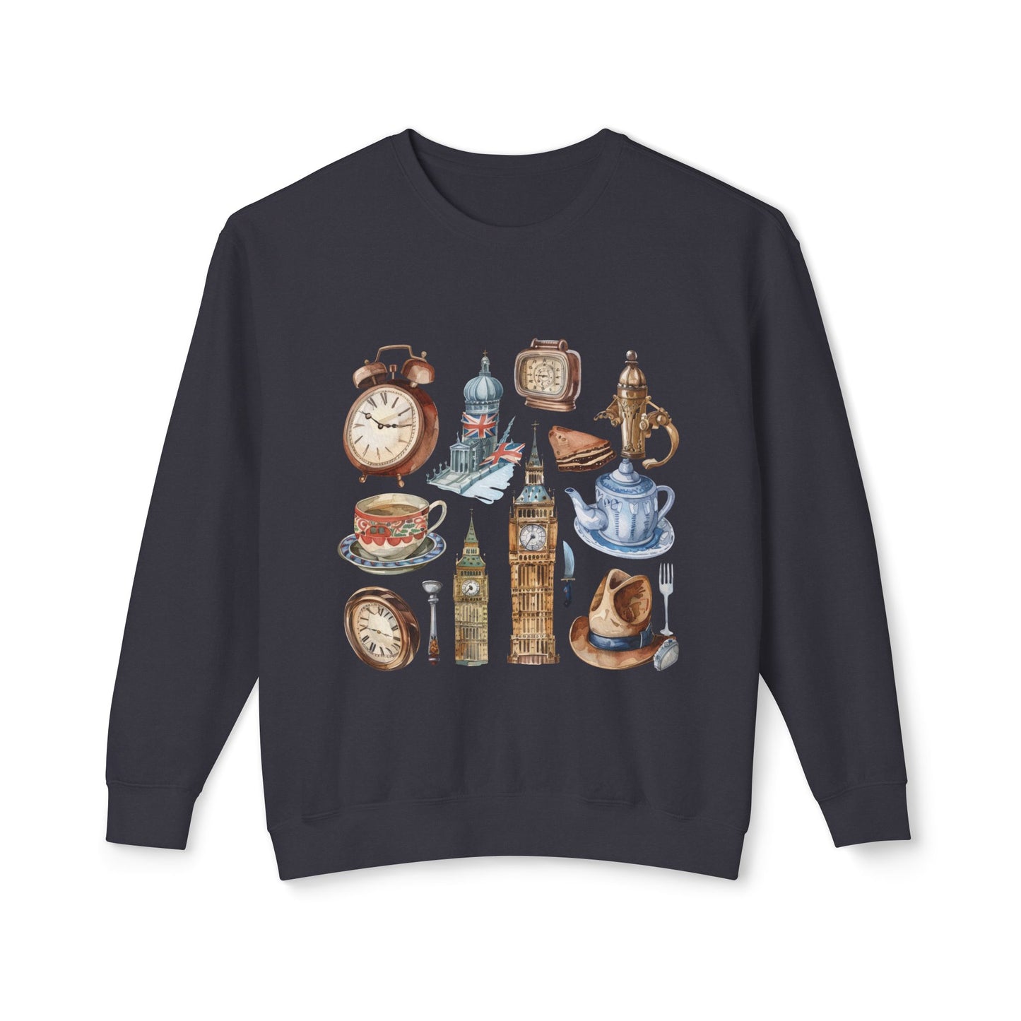 Unisex Lightweight Crewneck Sweatshirt - Vintage England Icons