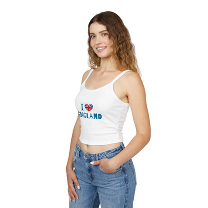 Women's Spaghetti Strap Tank Top - I Love England - Union Jack Heart Design