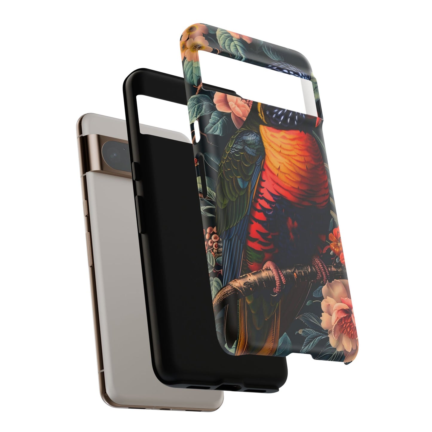 Tropical Parrot Phone Case, Floral Print Protector, Gift for Nature Lovers, Stylish Accessory for Summer, Unique Smartphone Cover