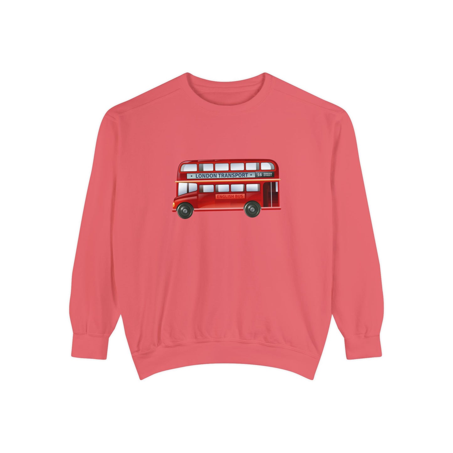 Unisex Garment-Dyed Sweatshirt Trendy - London Transport Red Double-Decker Bus