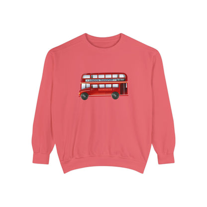Unisex Garment-Dyed Sweatshirt Trendy - London Transport Red Double-Decker Bus