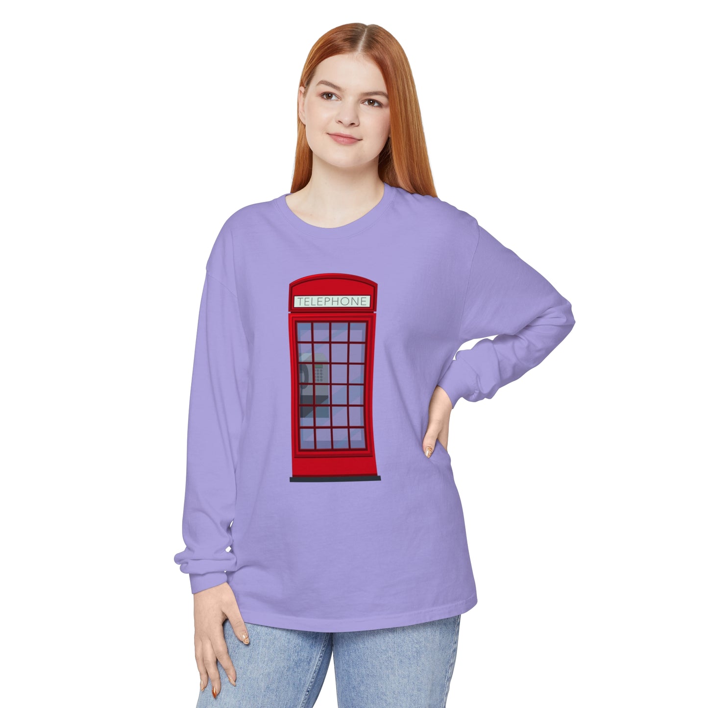 Unisex Garment-dyed Long Sleeve T-Shirt - Iconic British Public Telephone