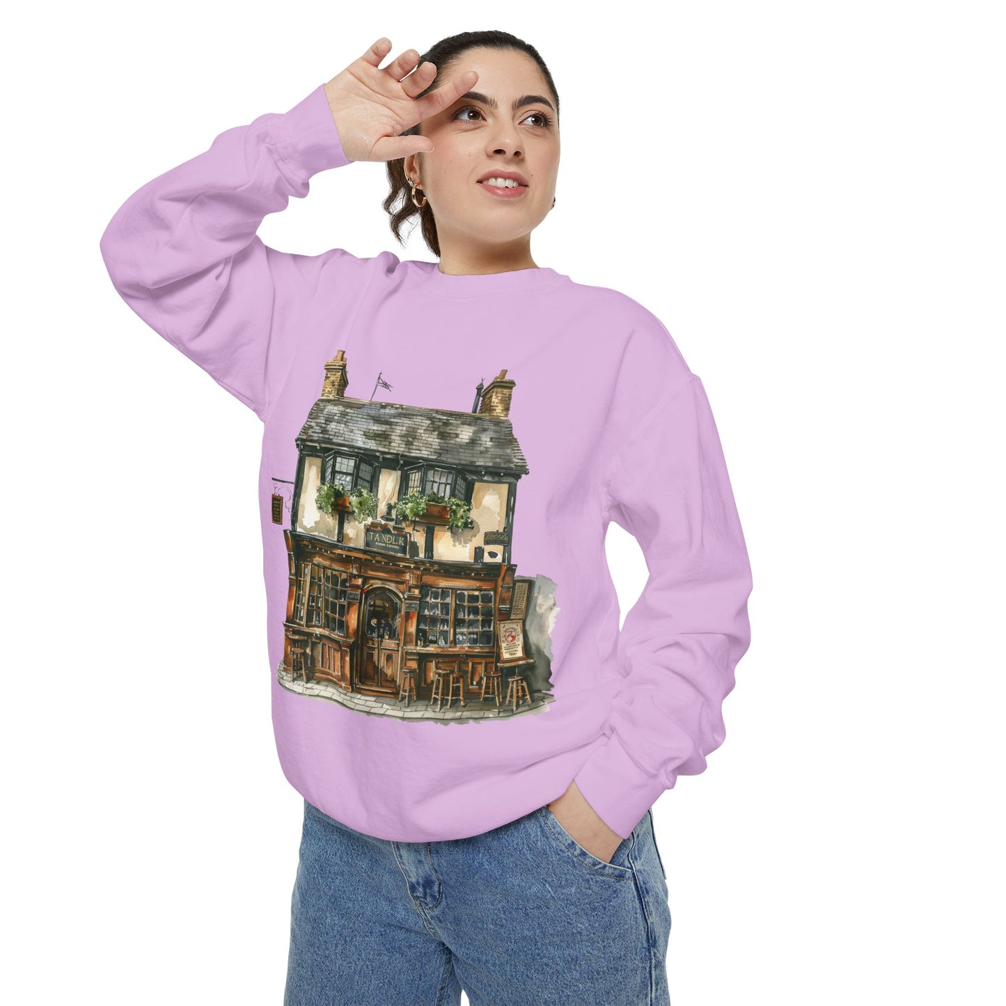 Unisex Garment-Dyed Sweatshirt - From Thatched Roofs to Stone Walls - British Village Houses